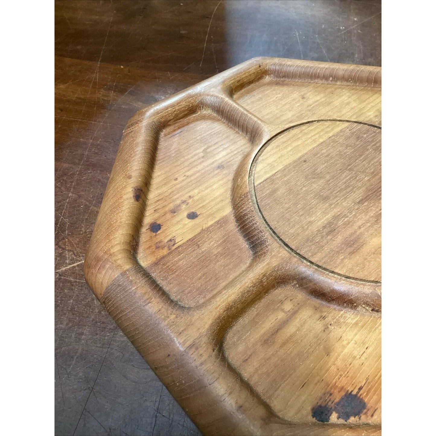 Vintage 1960's Goodwood Genuine Teak Wood Lazy Susan Platter - 14" - Thailand
