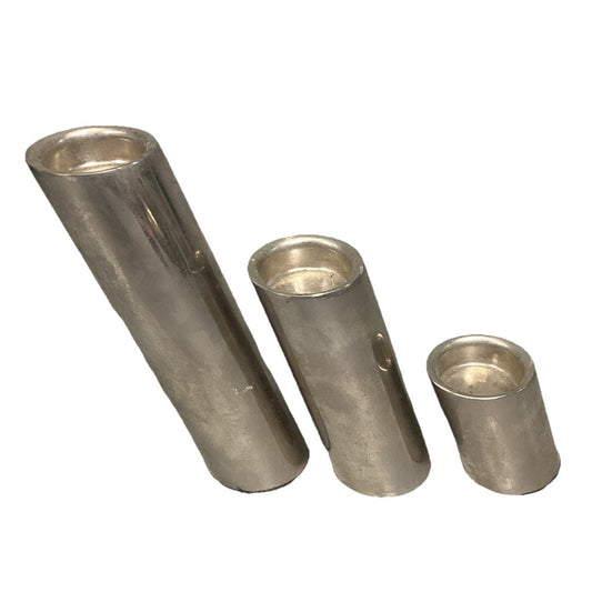 Set Of 3 Silver Plated Candle Holders - 7.5, 5, & 2.75”H