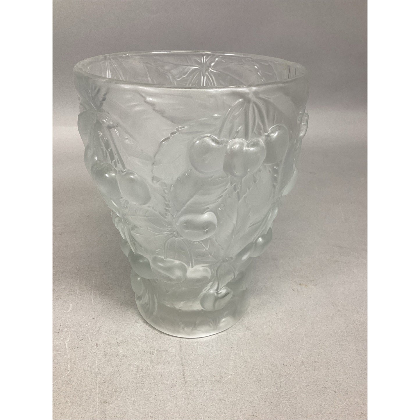 1930's Josef Inwald Barolac Vase Satin Glass Allover Cherry Design 7"Hx5.25”D