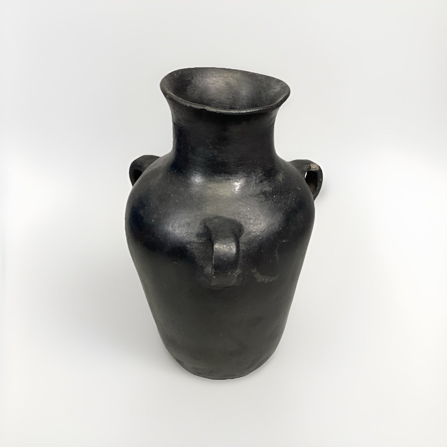 Vintage Handmade Black Clay Triple-Handled Water Jug/Vase - 10”H