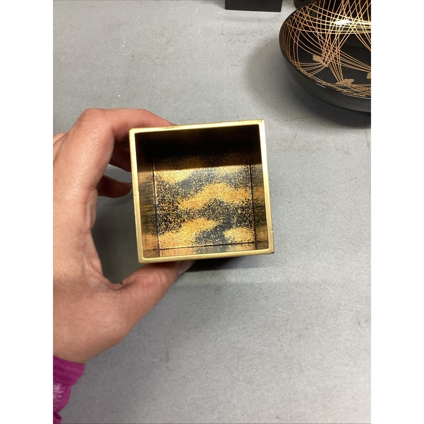 Set Of 2 Lacquer Box Makie Container Cases, 2 Trinket Boxes & 1 Sake Cup/Bowl
