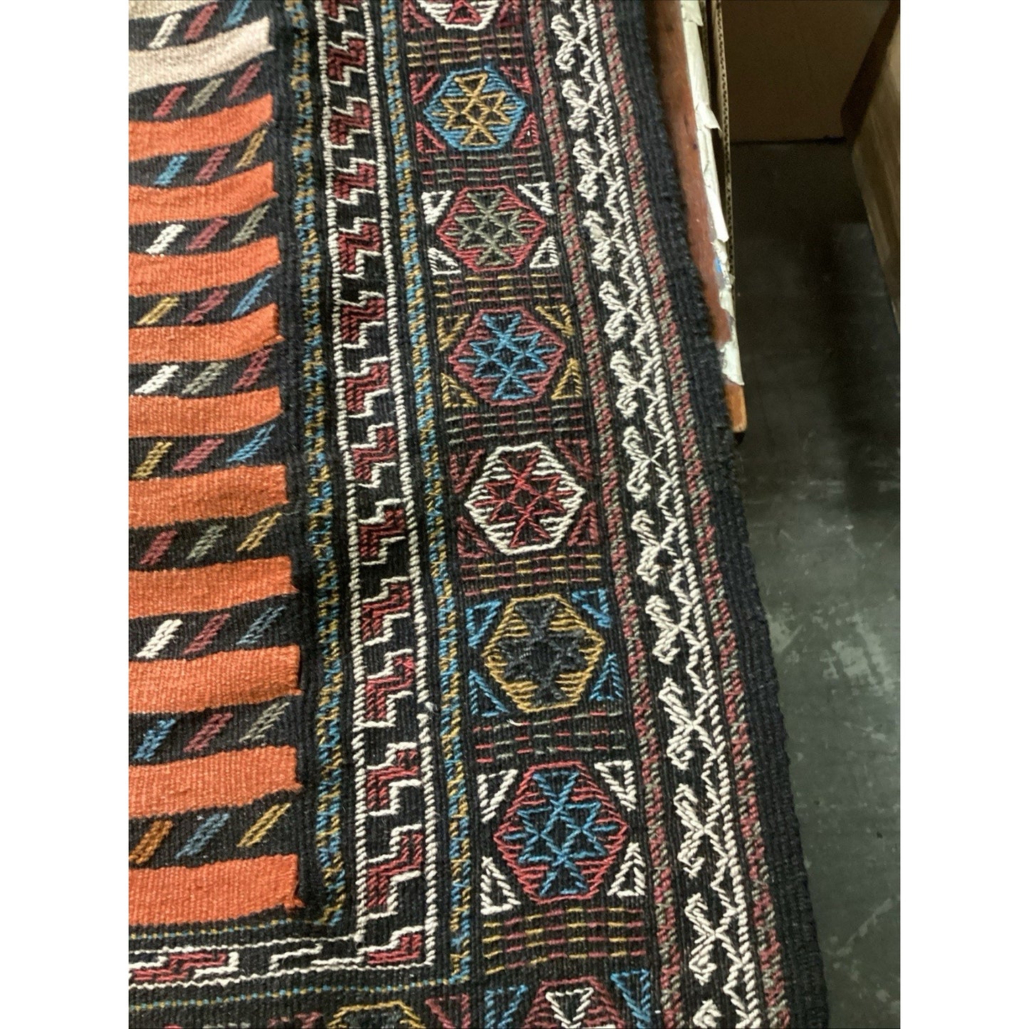 Vintage Handmade Geometric Design Rug - 77x40”