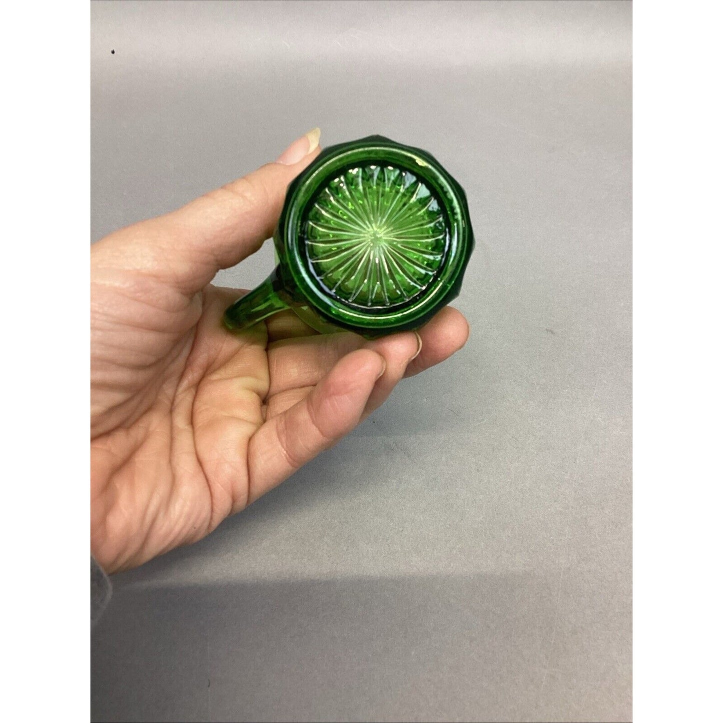 EAPG US Glass Arched Ovals Green Antique 2.5” Souvenir Mug 1905 - ‘Wilbur’.