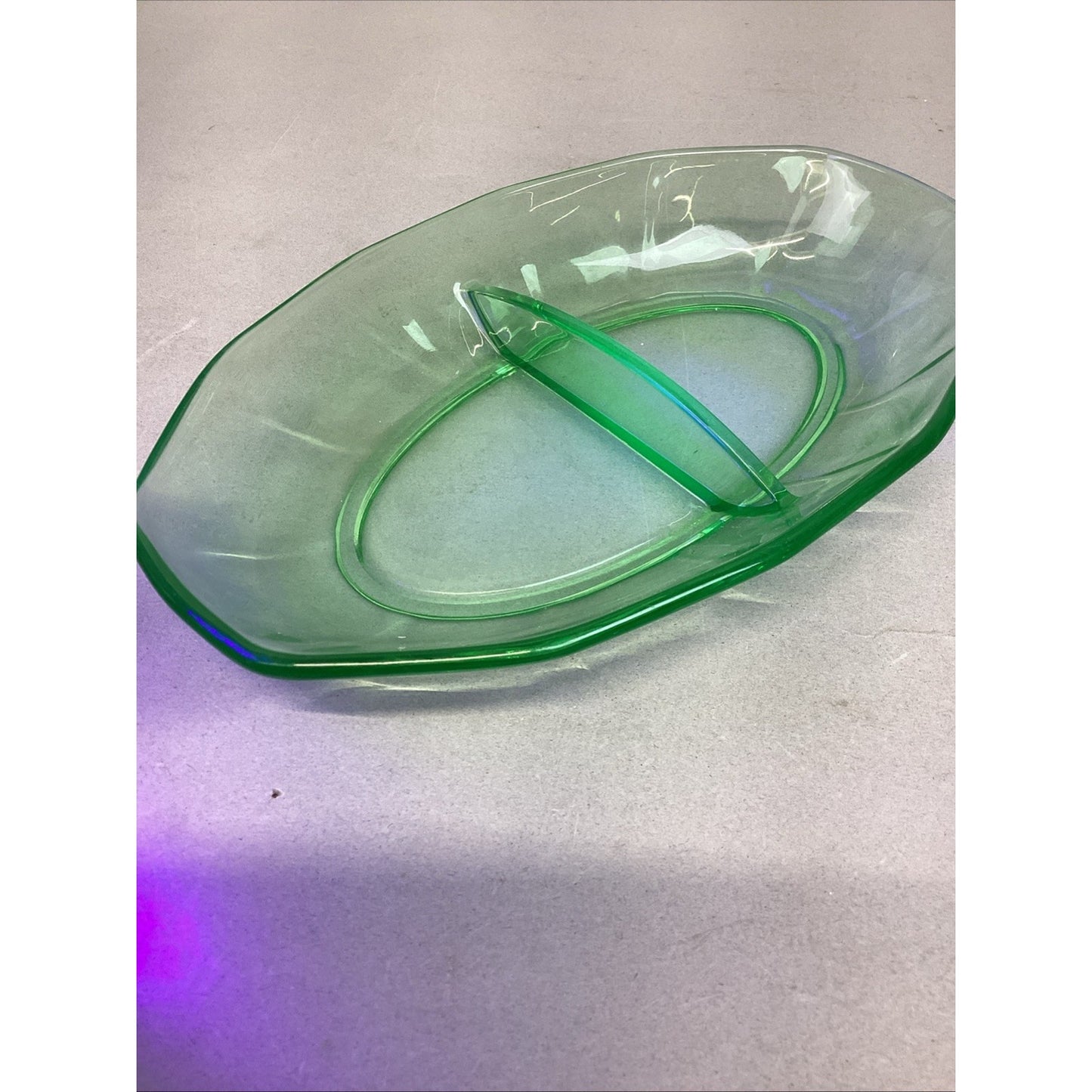 Vintage Green Uranium Elegant Glass Relish, Candy, Nut Dish