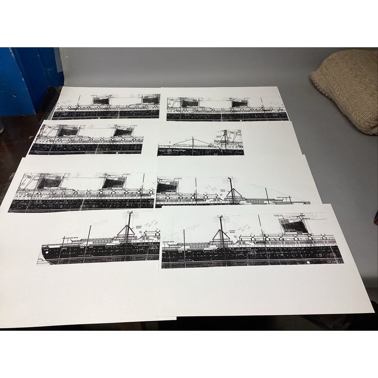 SS United States Model Ship Blue Prints - Interior/Exterior - 13 Sheets - 18x12”
