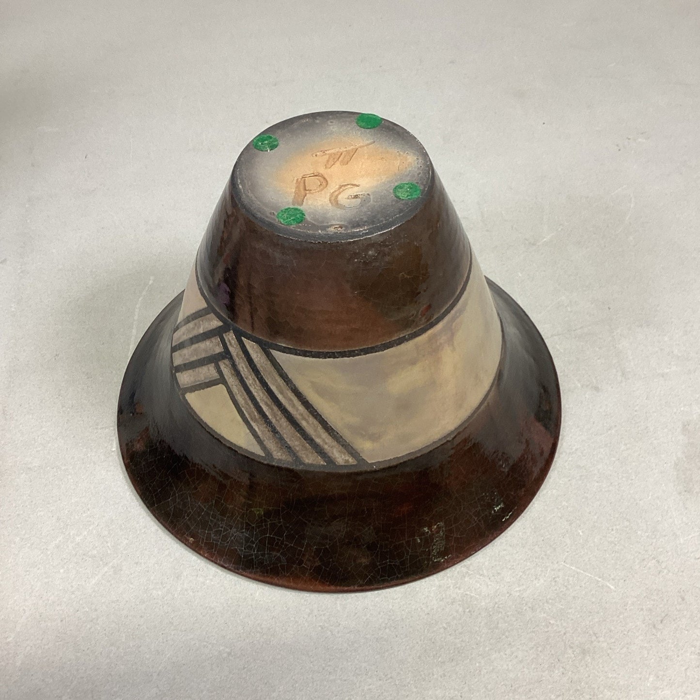 Handmade Pottery Medium Sized Geometric Shape Bowl - 8.5”D - Signed On Base