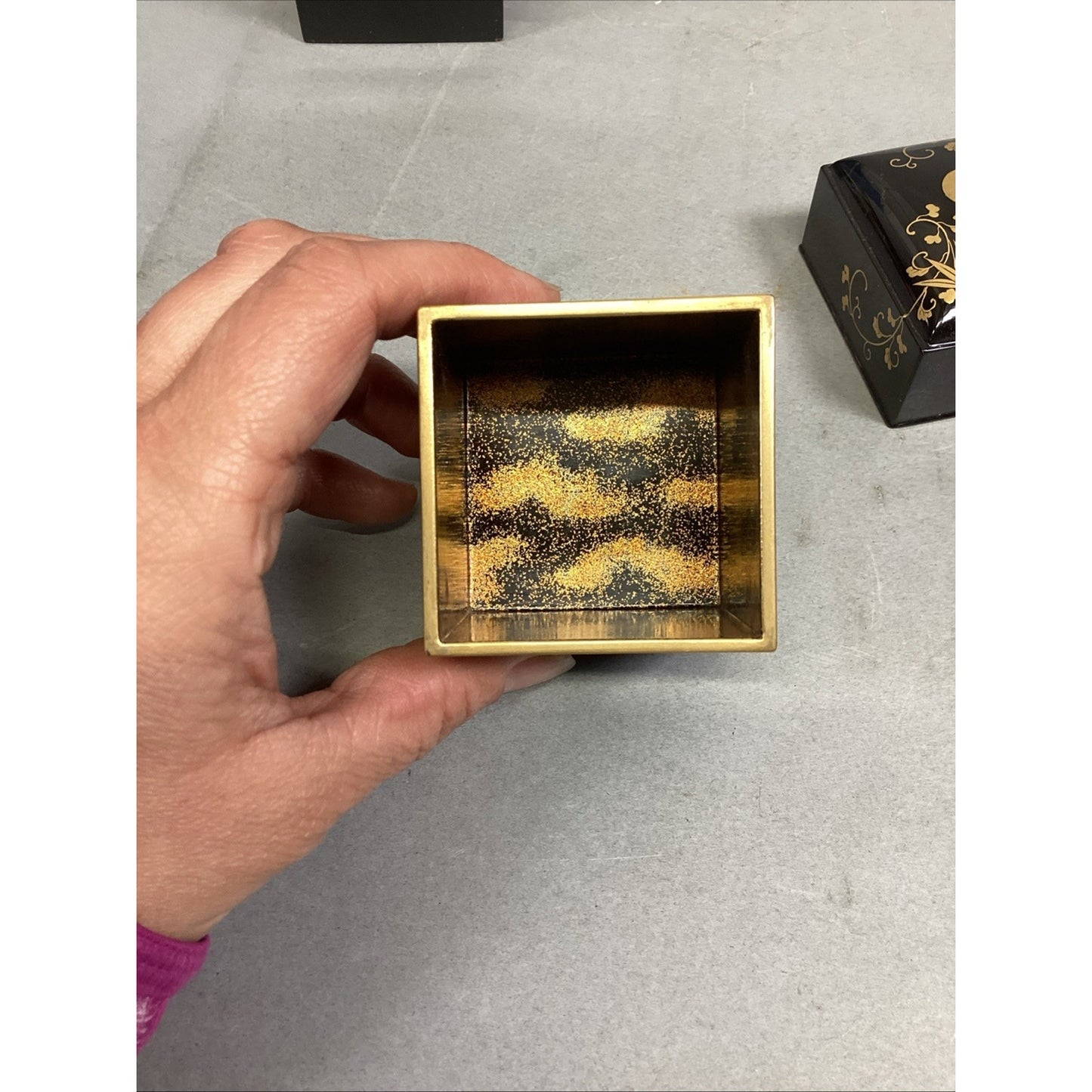 Set Of 2 Lacquer Box Makie Container Cases, 2 Trinket Boxes & 1 Sake Cup/Bowl