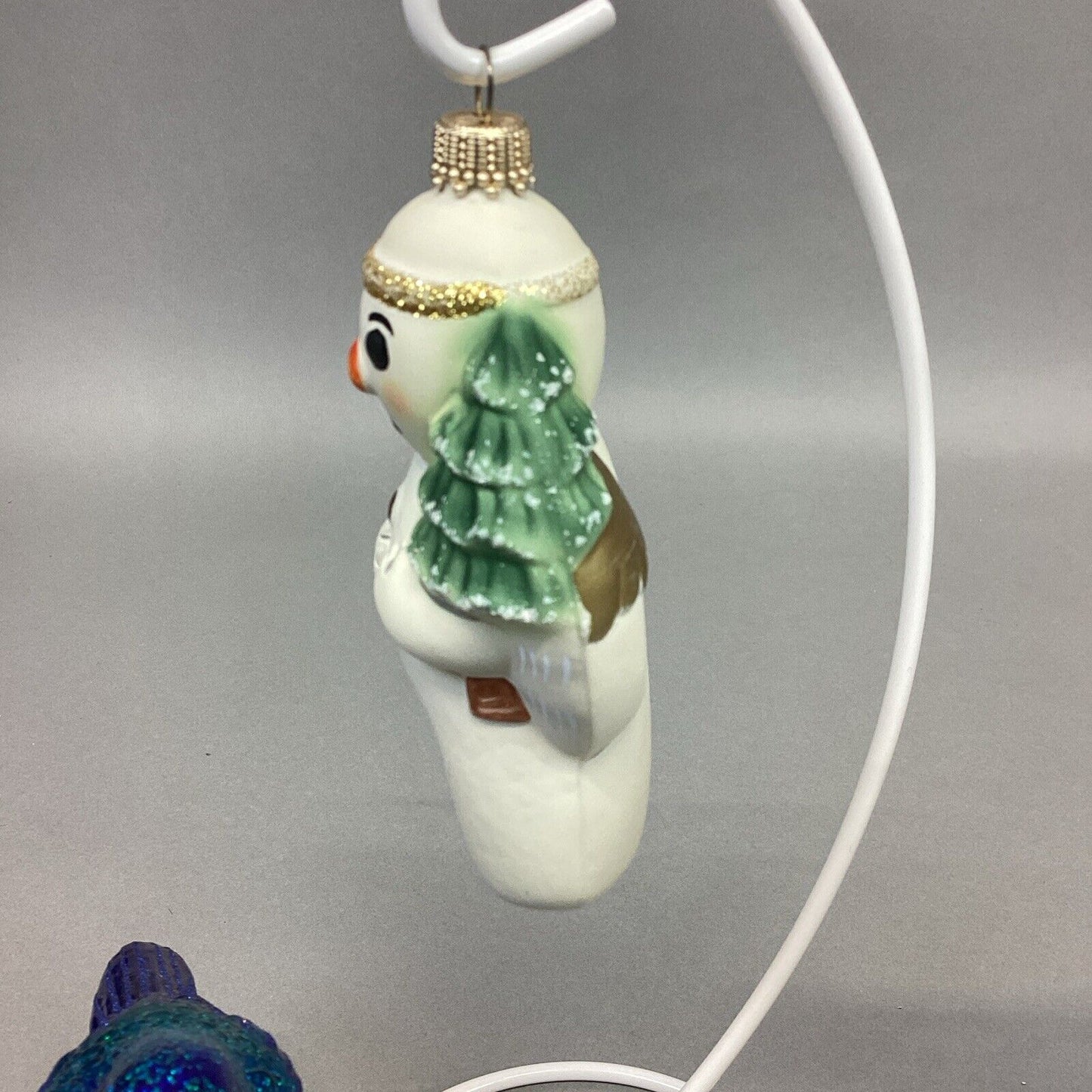 Old World Indigo Bunting, VFA Snowman & Small White Glitter Heart Ornaments