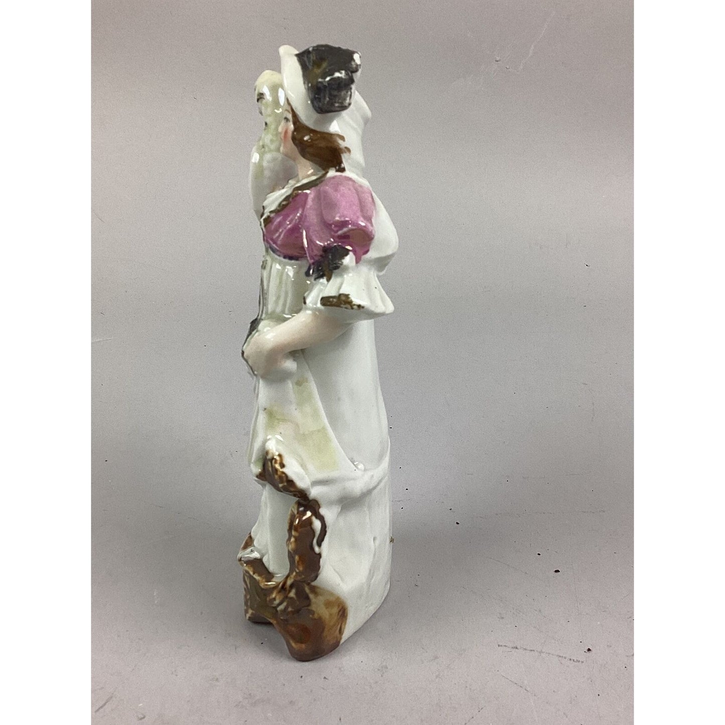 Vintage Porcelain Figurine Of A Lady Holding A Cat - 8”H