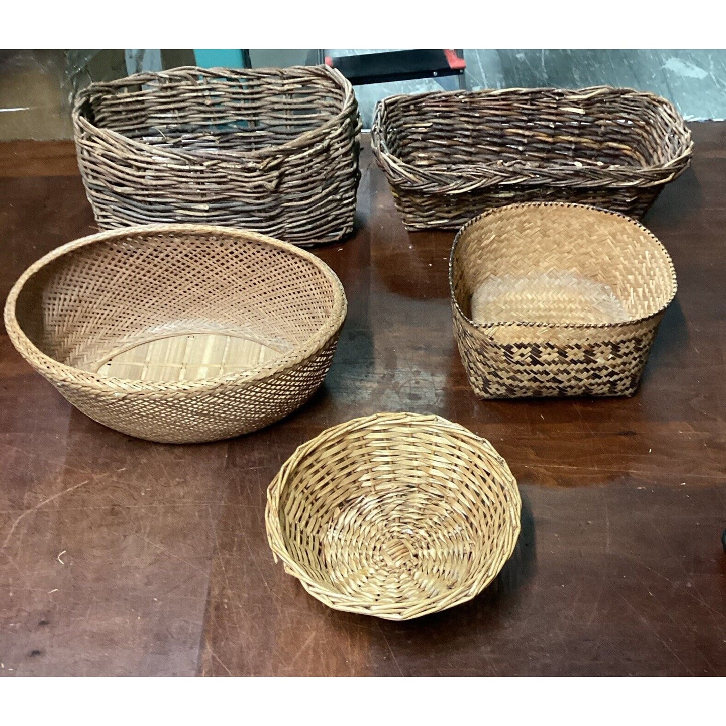 Lot Of 5 Woven, Wicker, Rattan, Wooden Baskets