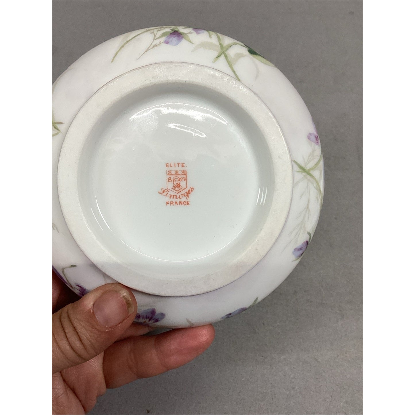 Limoges Elite Purple Flower Trinket Box - Made In France