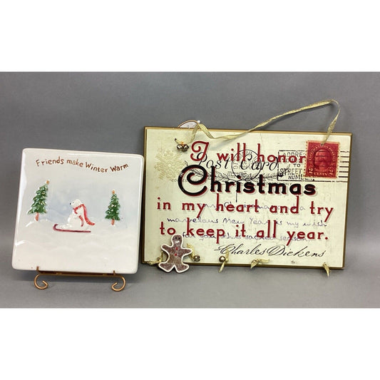 Polar Bear On Sled Hot Plate, Charles Dickens Christmas Sign & Gingerbread Ornam