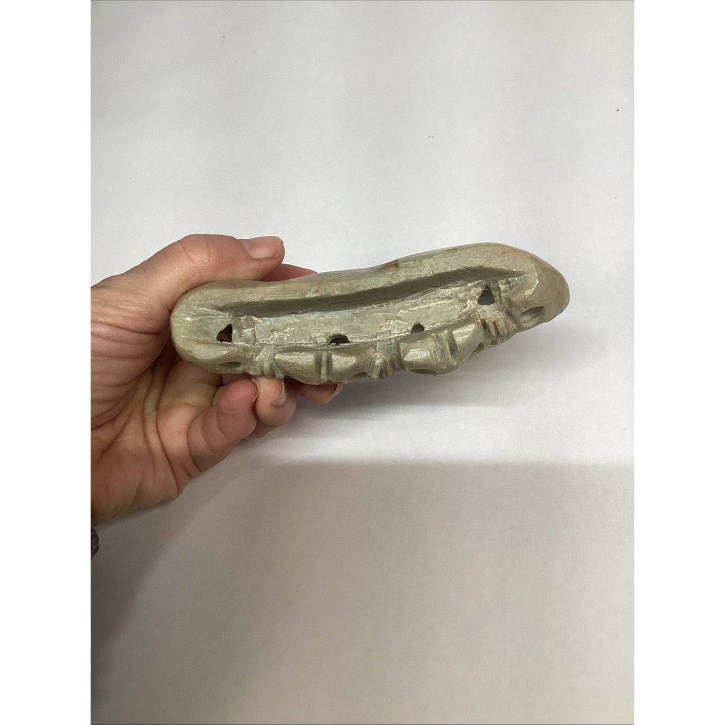 Vintage Hand Carved Chinese Soapstone Monkey Vase Or Toothpick Holder Figurine