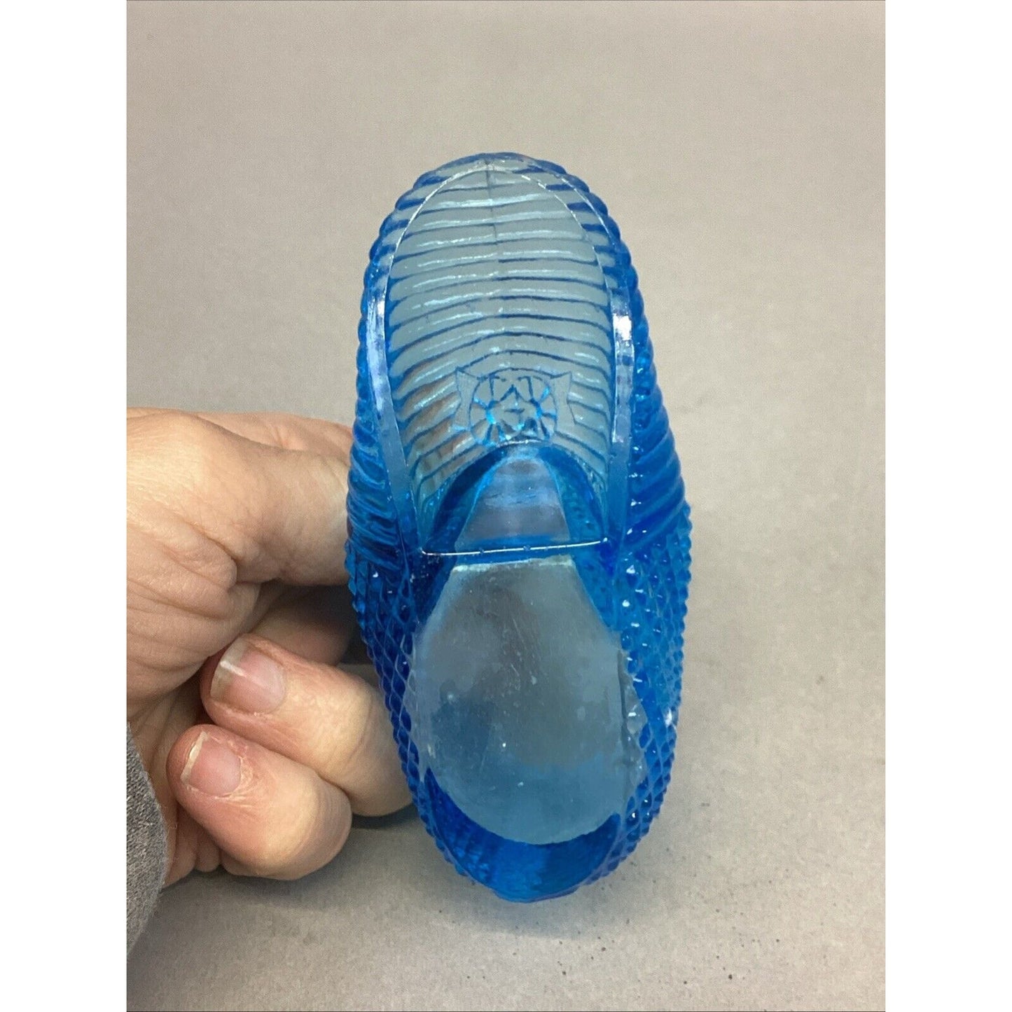 Vintage Fenton Vaseline Glass Blue Baby Slipper Figurine