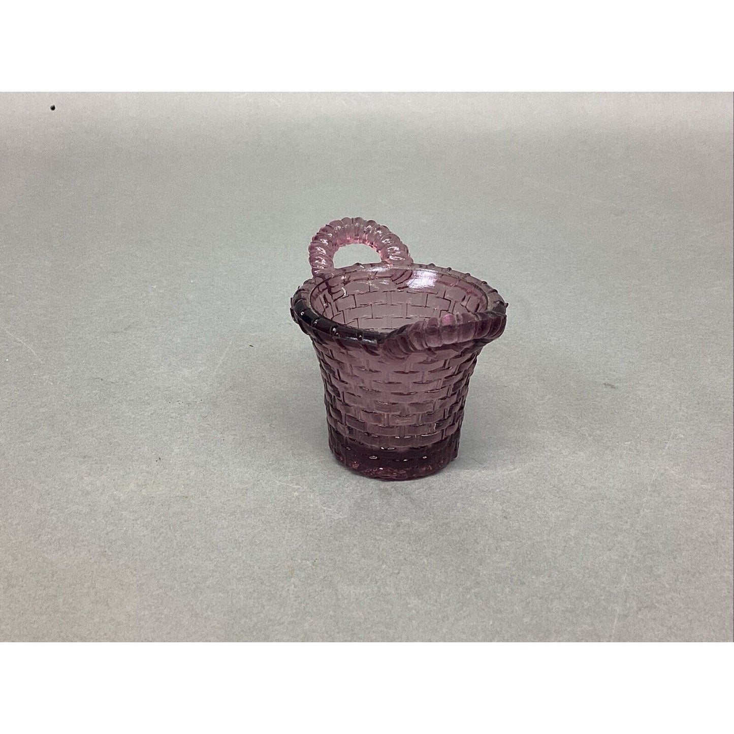 Boyd Glass Purple Amethyst Basket with Handles Toothpick Holder