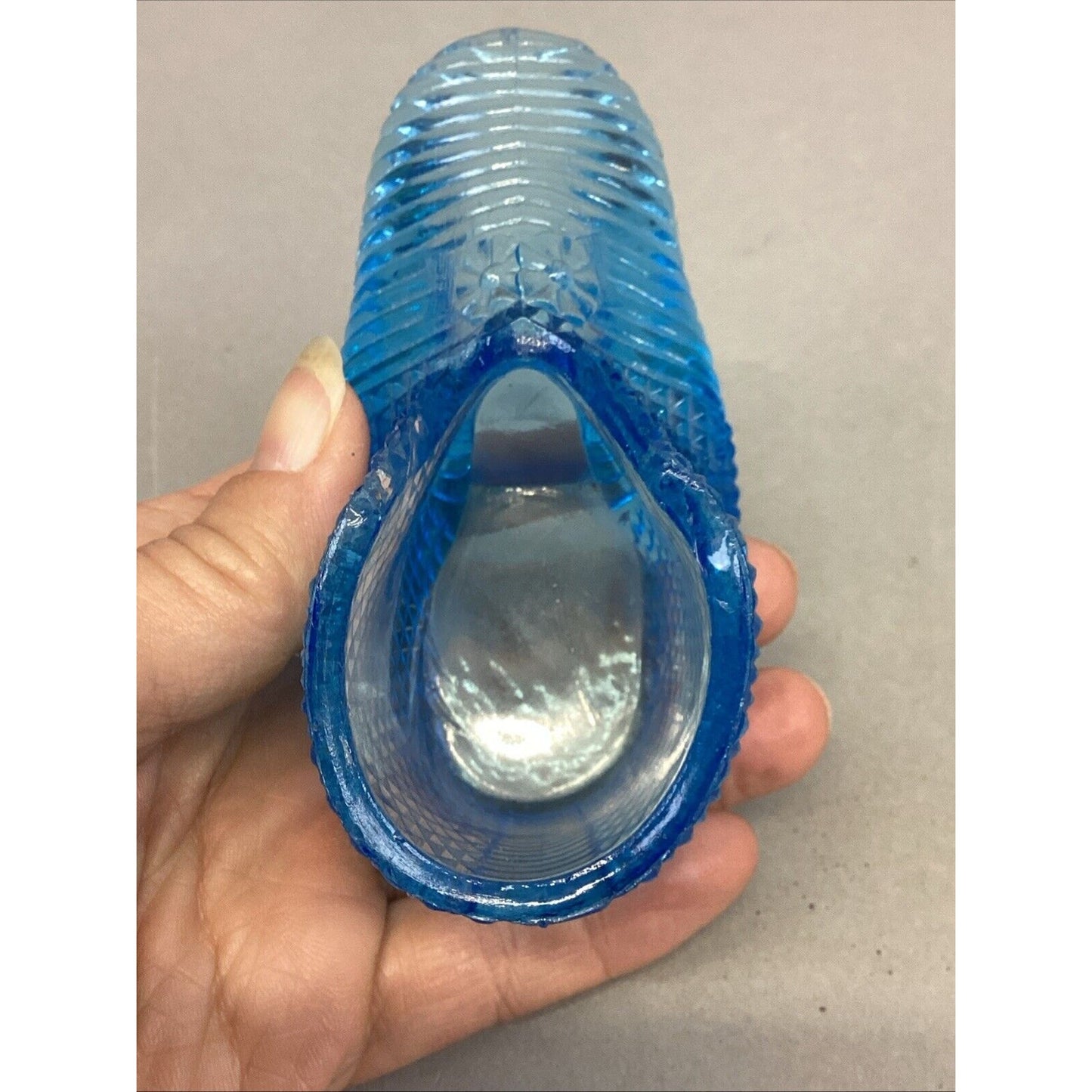 Vintage Fenton Vaseline Glass Blue Baby Slipper Figurine