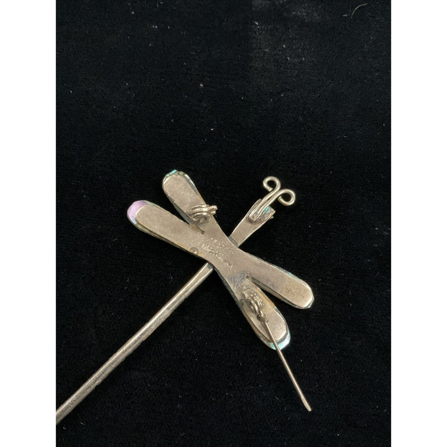 Vintage Artisan Dragonfly Brooch Mexico w/ Abalone Shell Wings Pin