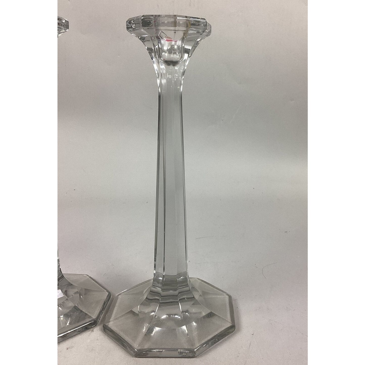 2 Large Clear Glass Vases With Octagonal Bases - 11.25”H