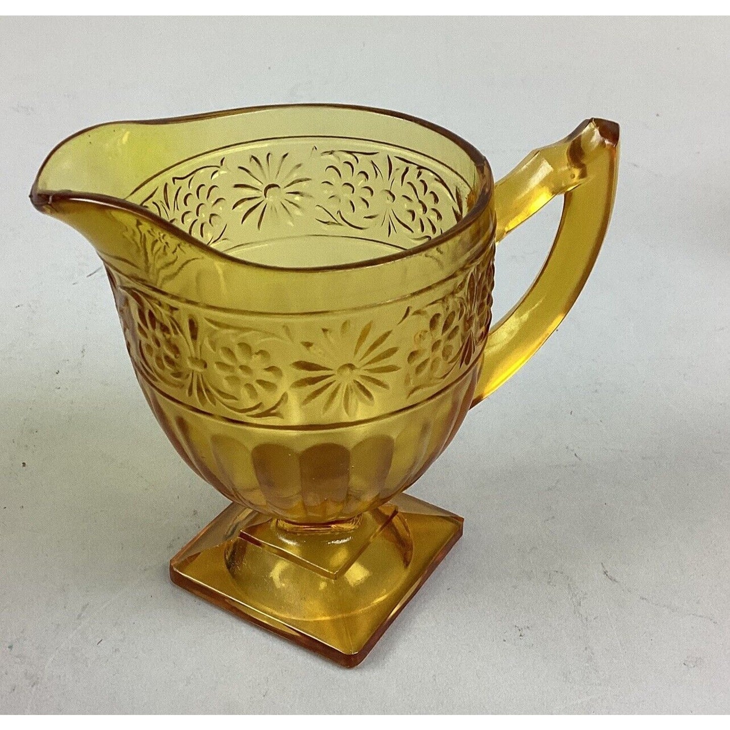 Vintage Indiana Glass Amber Depression Glass Daisy Pattern Footed Cream & Sugar