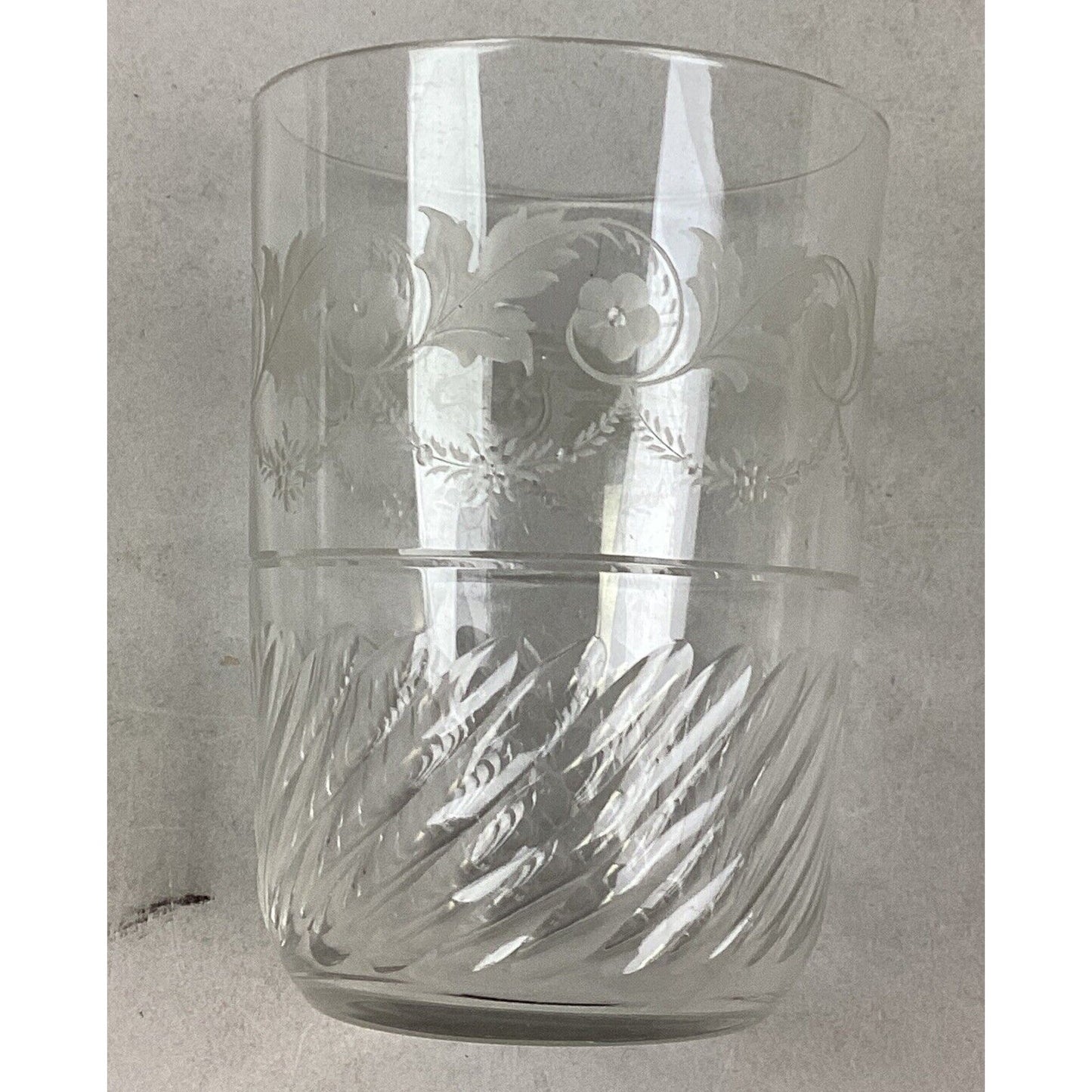 3 Vintage Decorative Glass Tumblers - Etched Glass, Daisy/Buttons & Floral Glass