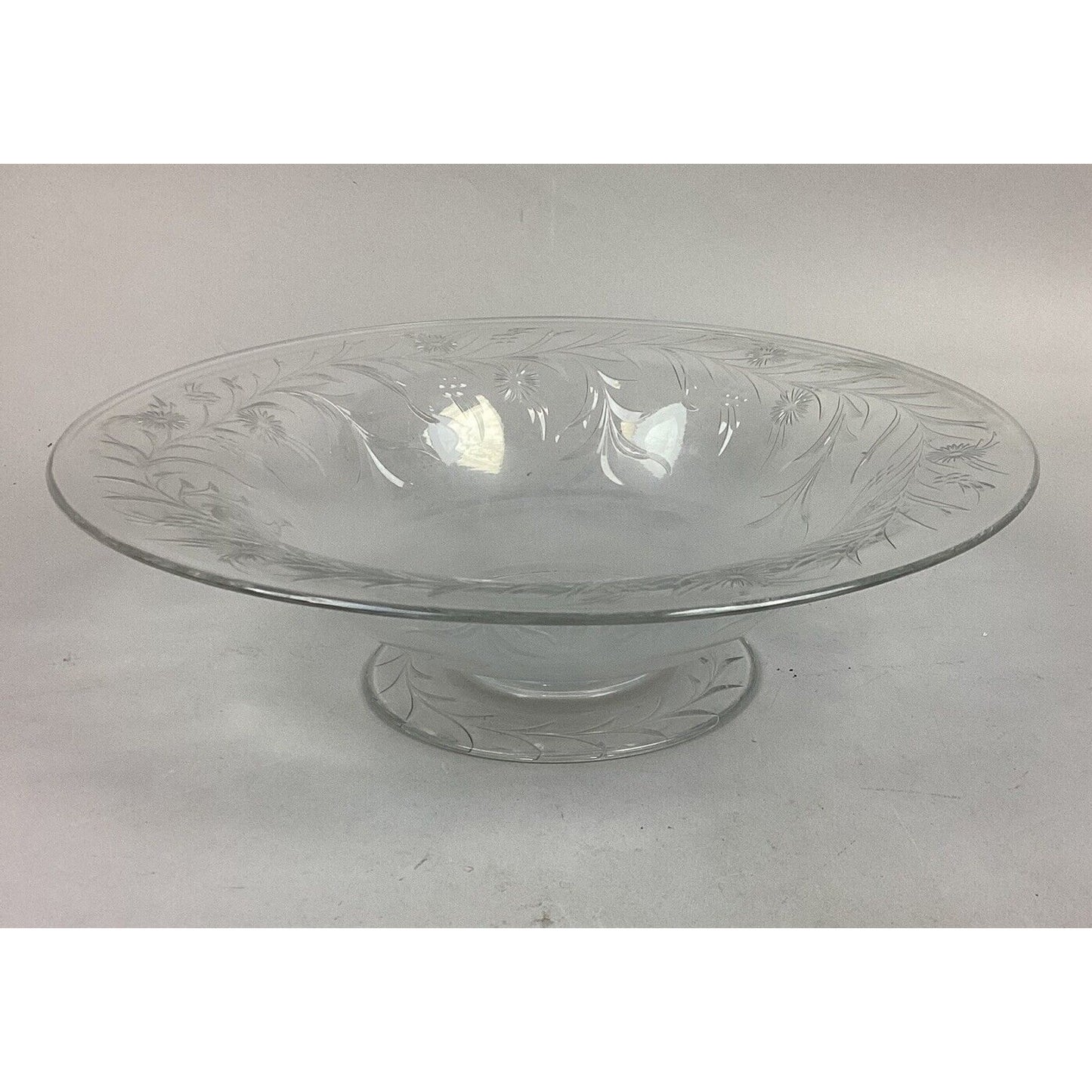 Large Vintage Glass Floral Salad Serving Bowl - 12”D