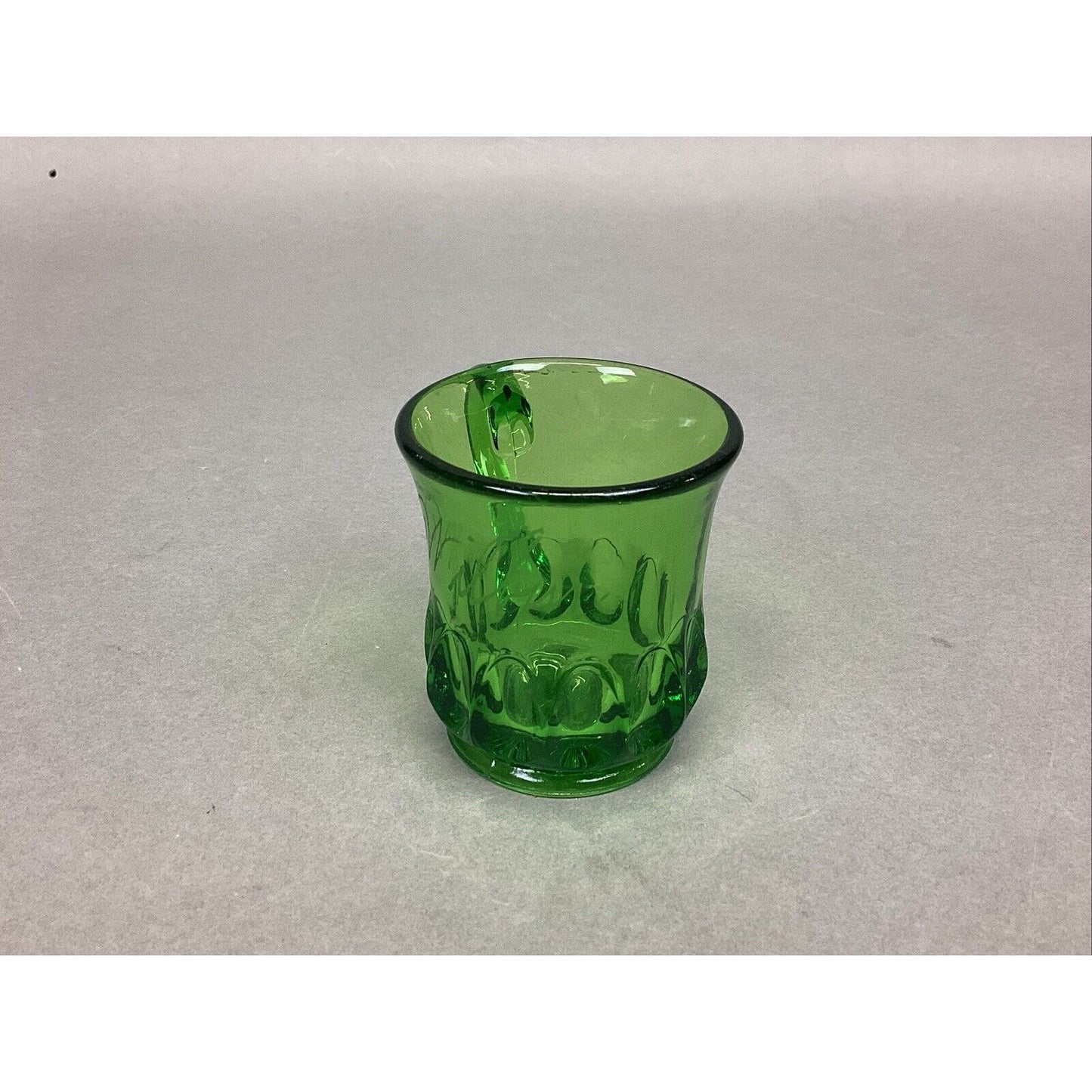 EAPG US Glass Arched Ovals Green Antique 2.5” Souvenir Mug 1905 - ‘Wilbur’.