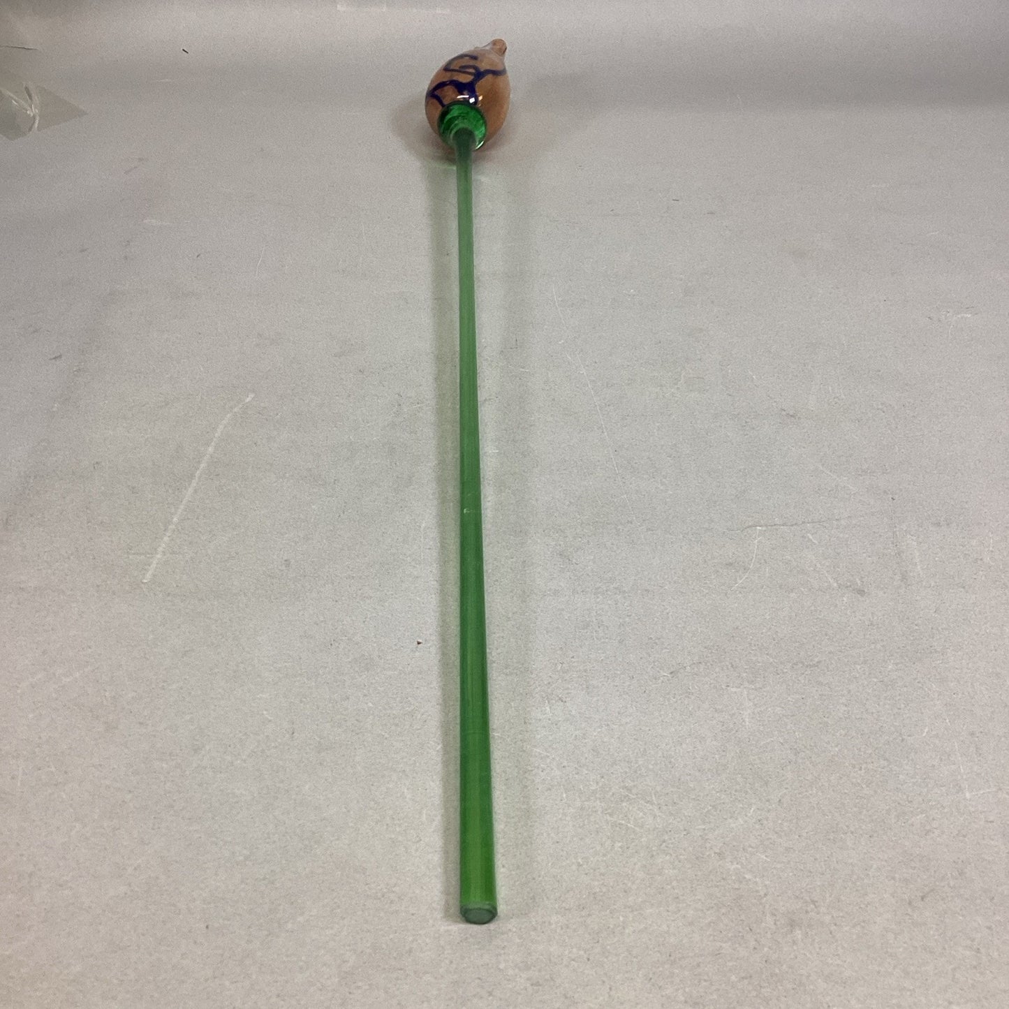 Handblown Peach Blue Green Glass Flower And Stem - 23”L