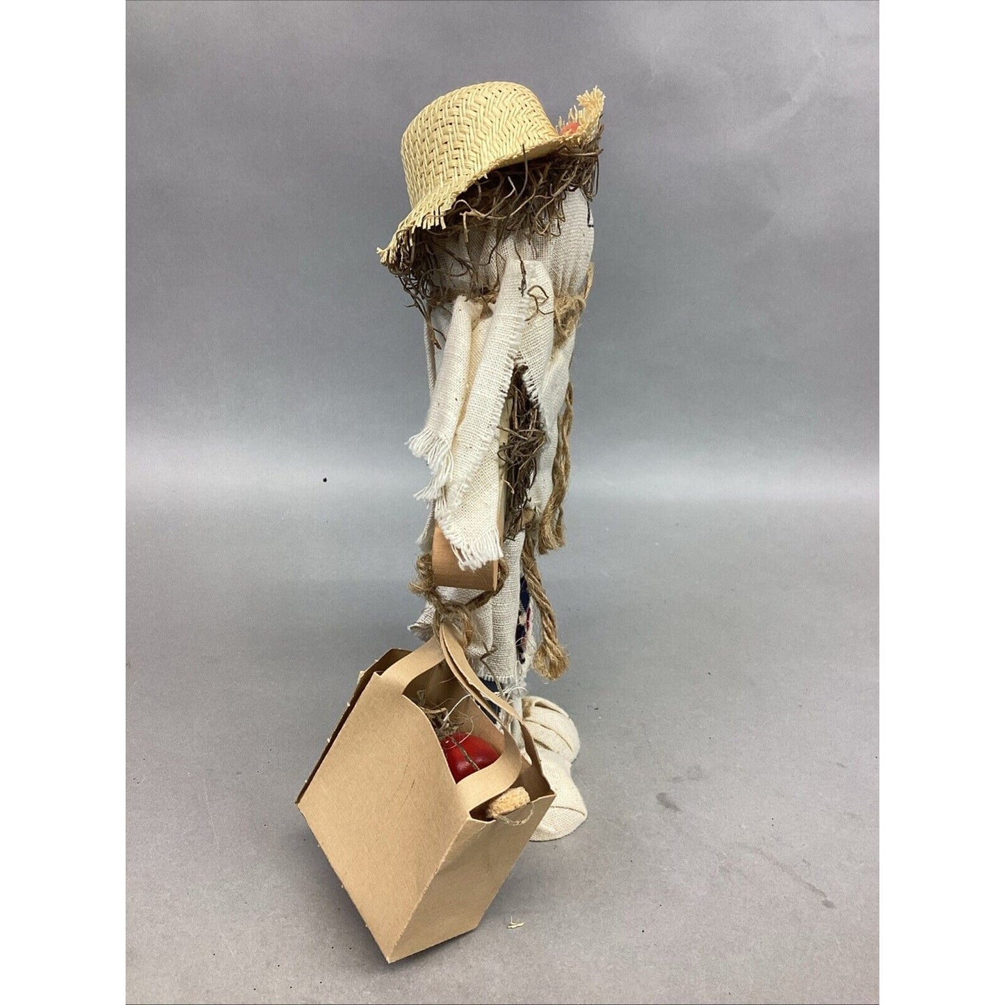 Vintage Lizzie High Scarecrow Wooden Figurine Patch Work - Signed - Fall Decor