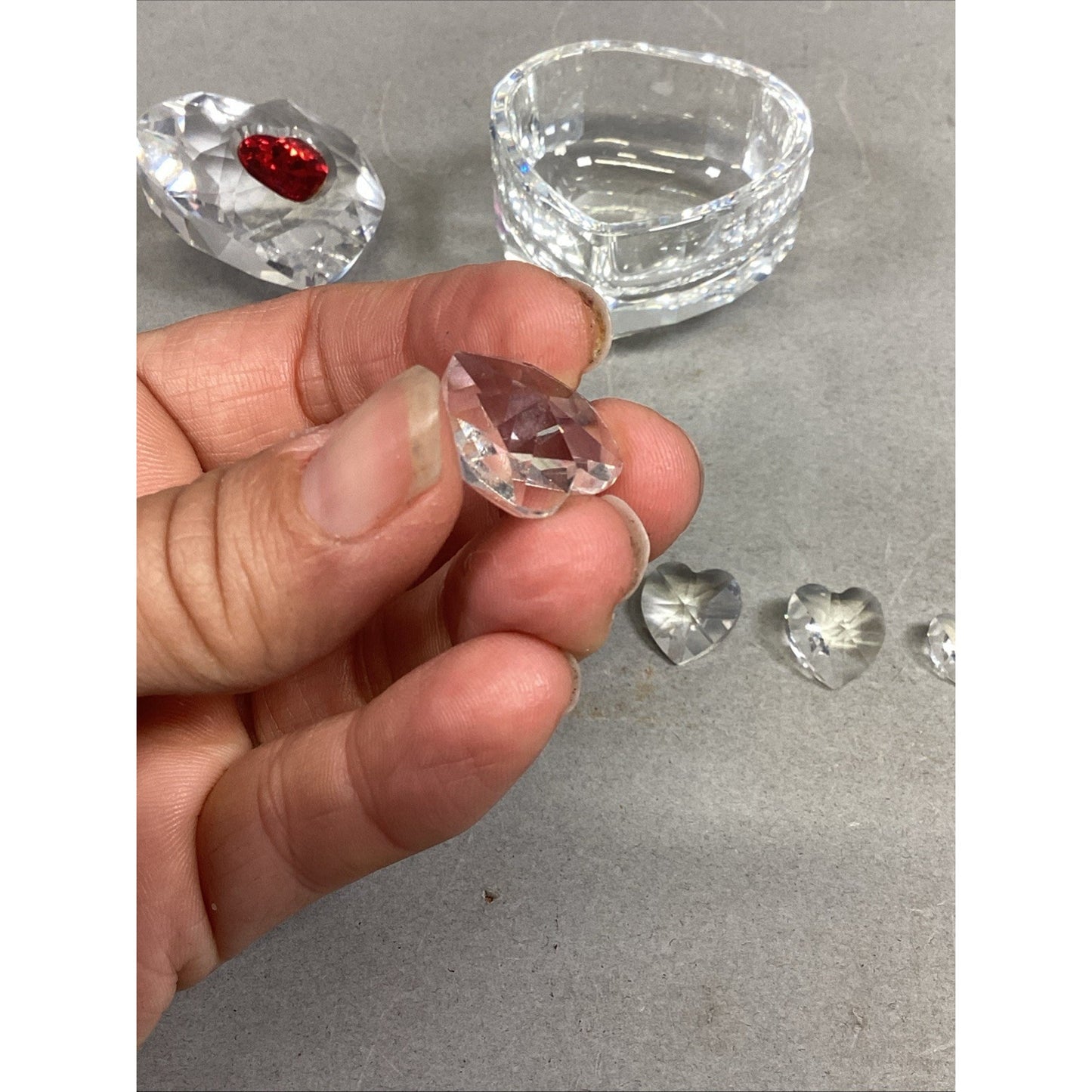 Set Of 7 - Swarovski Crystal Heart Ornament, Trinket Dish & 5 Mini Hearts