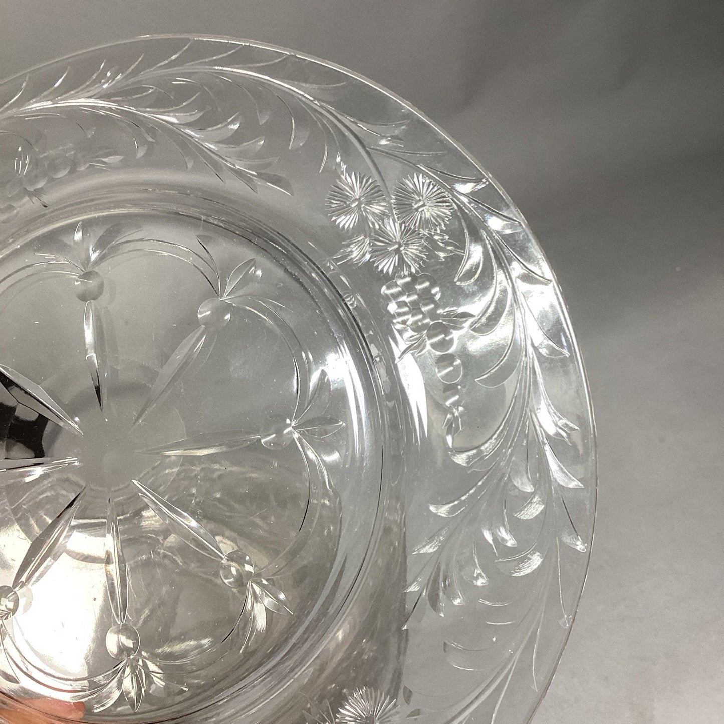Set Of 11 Etched Cut Glass Luncheon Dessert Plates 9”D