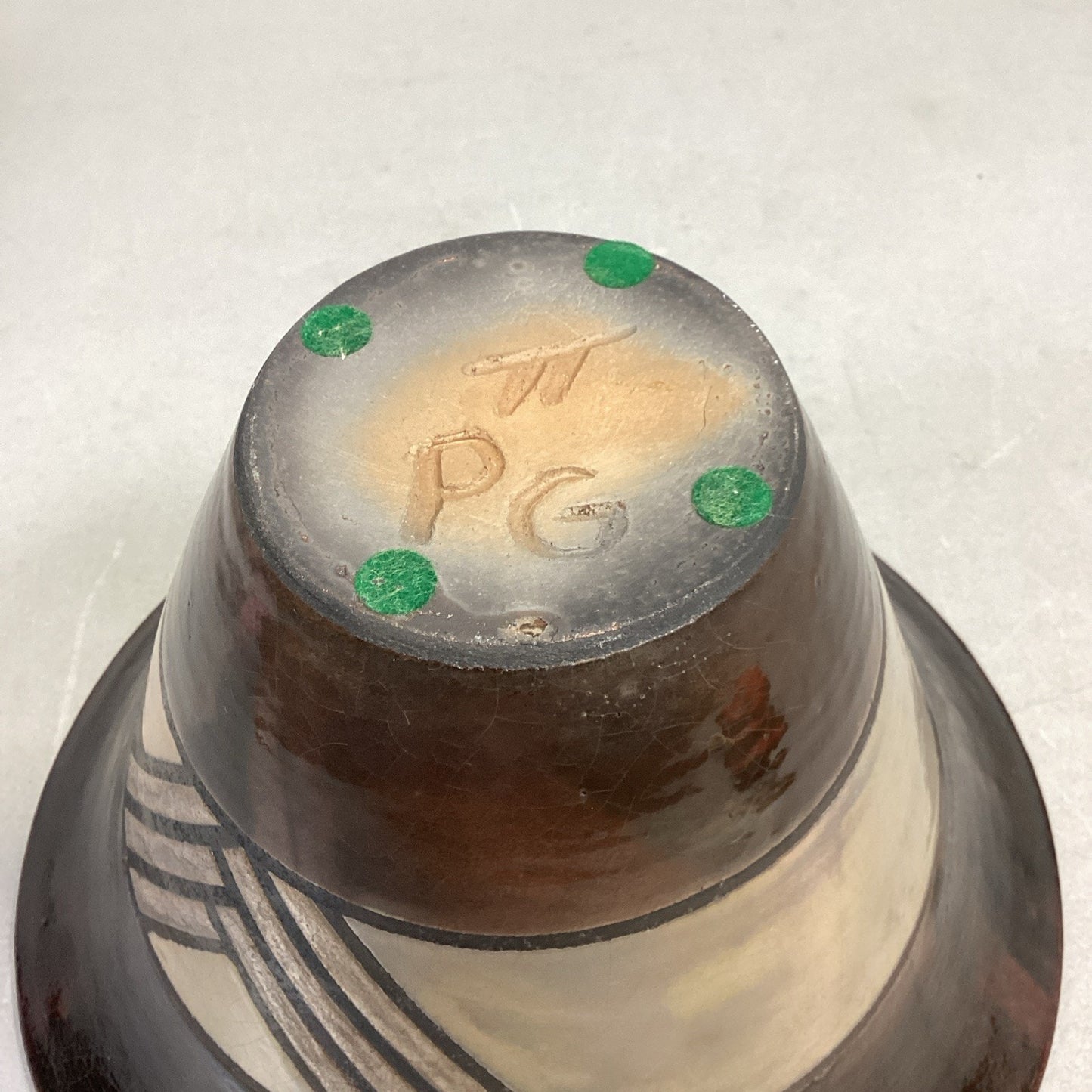 Handmade Pottery Medium Sized Geometric Shape Bowl - 8.5”D - Signed On Base