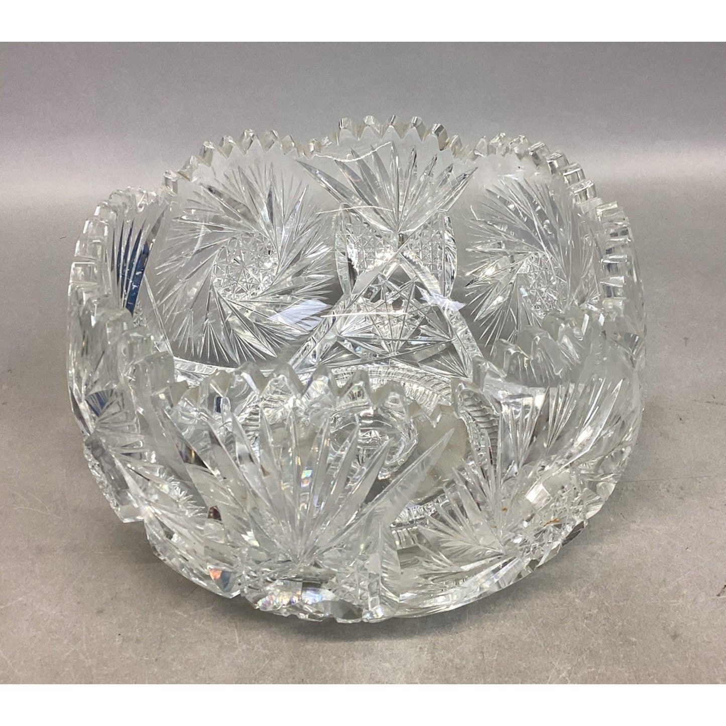 Vintage Large Heavy Cut Glass Bowl - 6”Hx9”D