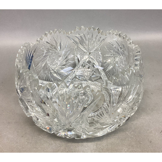 Vintage Large Heavy Cut Glass Bowl - 6”Hx9”D
