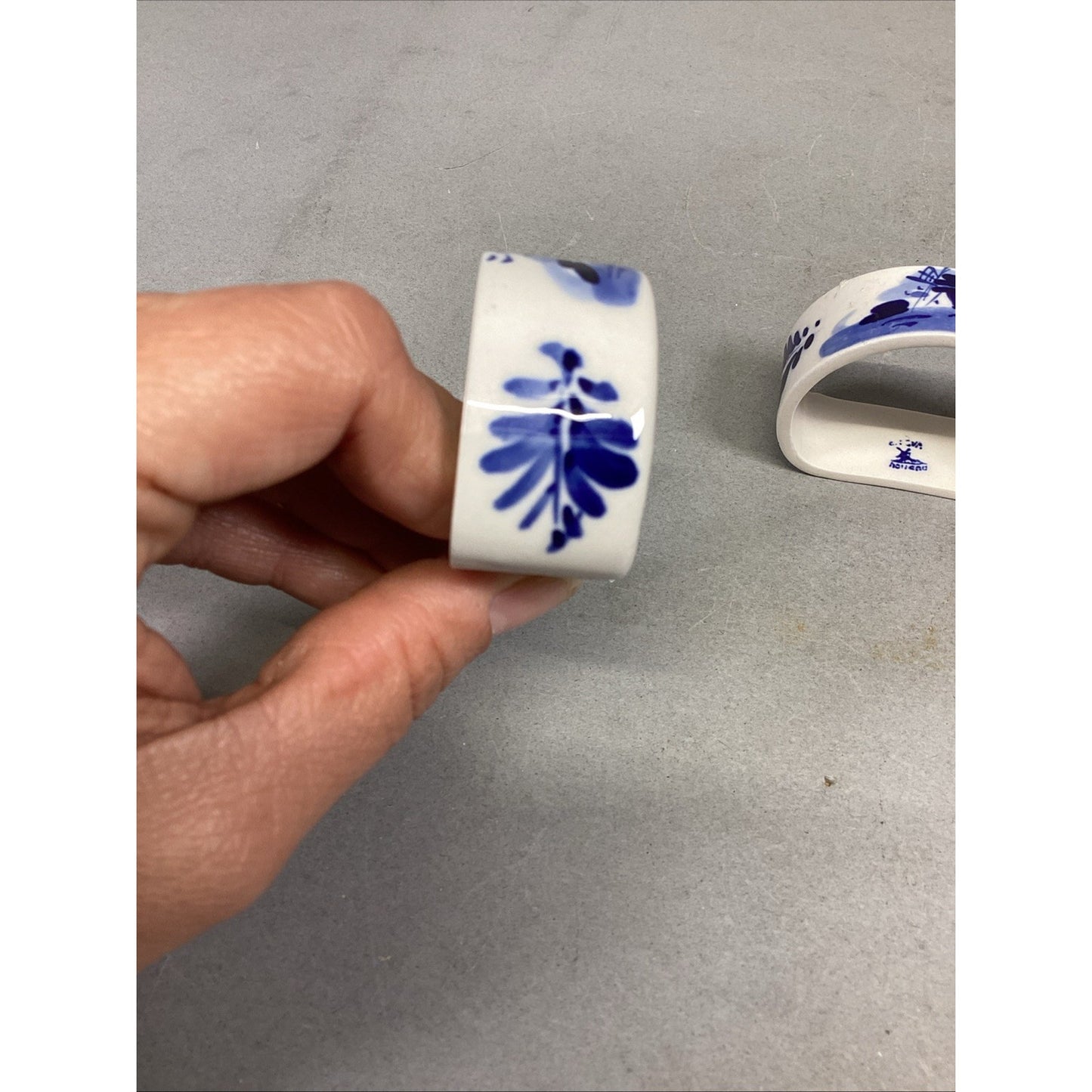Delft Salt & Pepper Shakers W/ 4 Delft Napkin Ring Holders