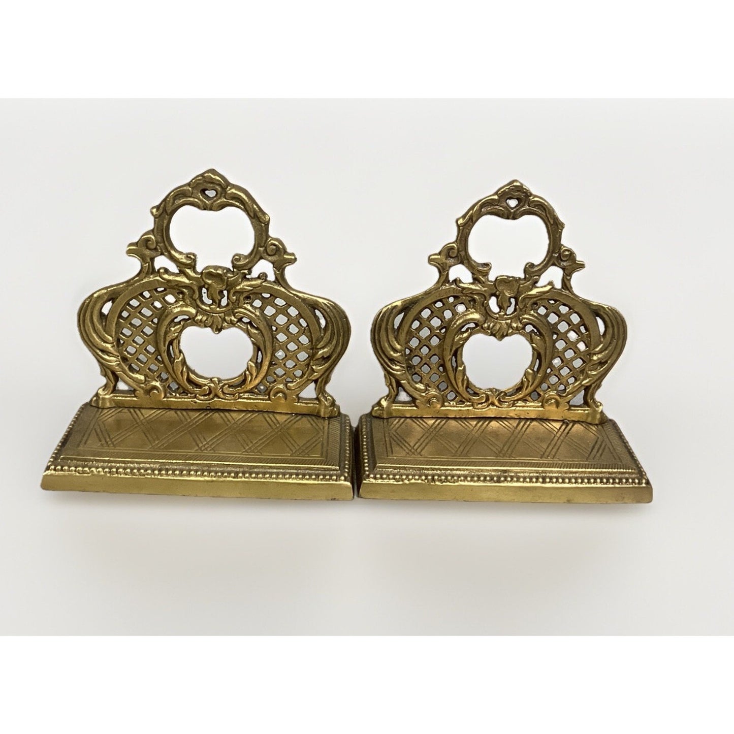 VTG ANNA GRIFFIN BRASS VICTORIAN LATTICE STYLE BOOKENDS - TWO'S Co
