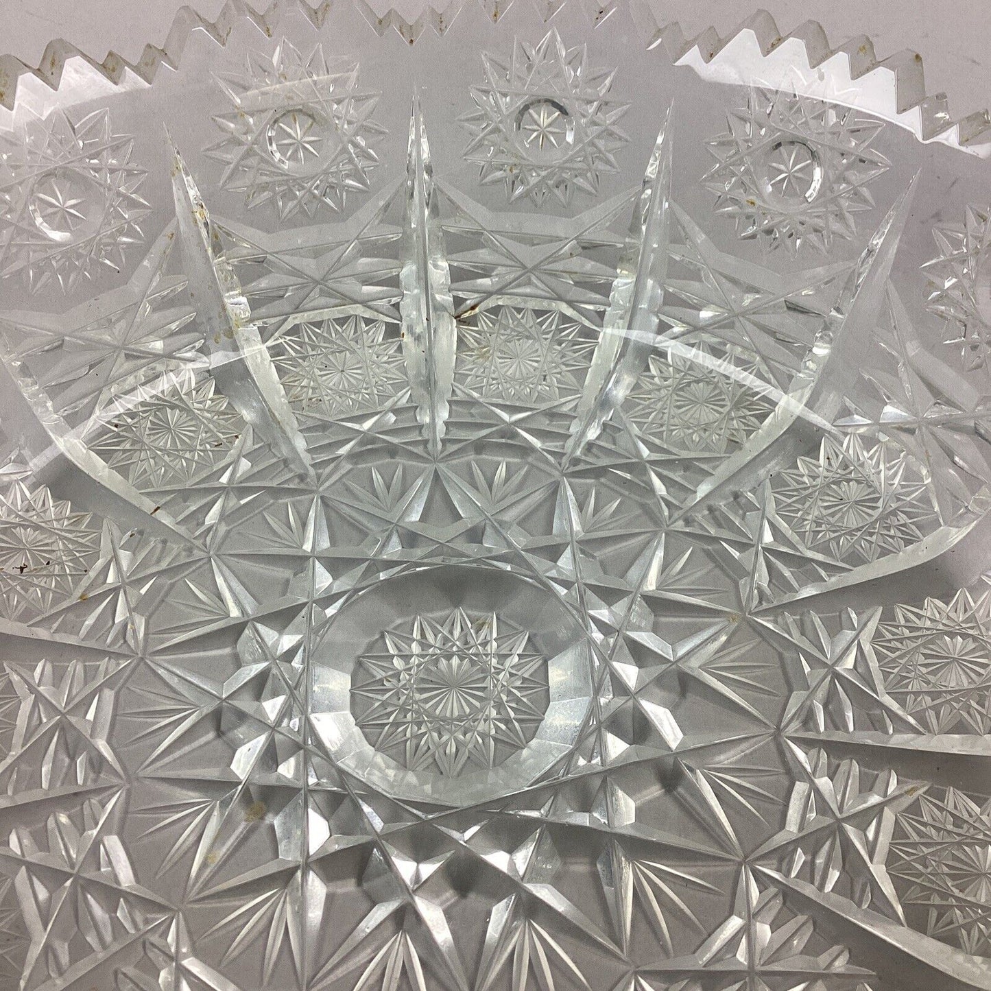 Vintage Heavy Cut Glass Floral Serving Bowl - 2.5”Hx9”D