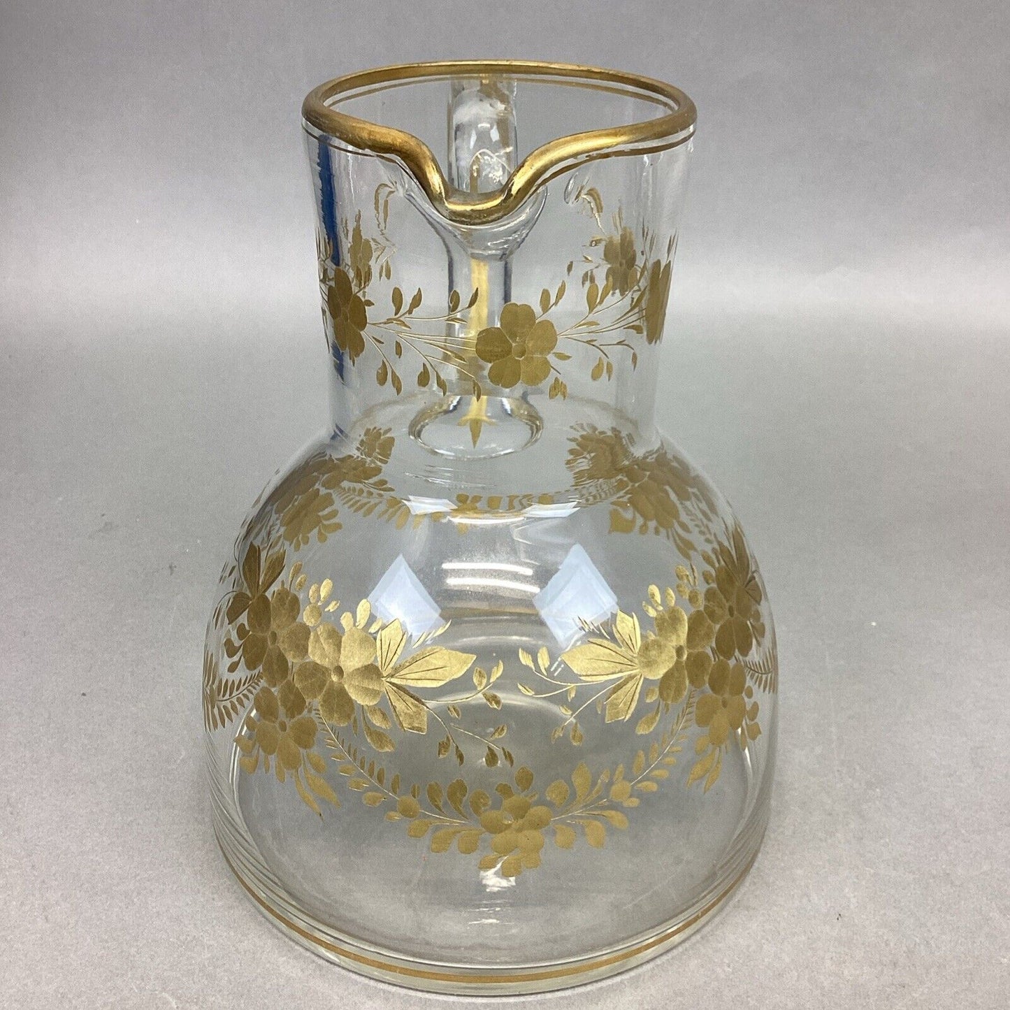 Gold Flower Glass Pitcher - 7”H And Dinner Plate Set - 9.5”D