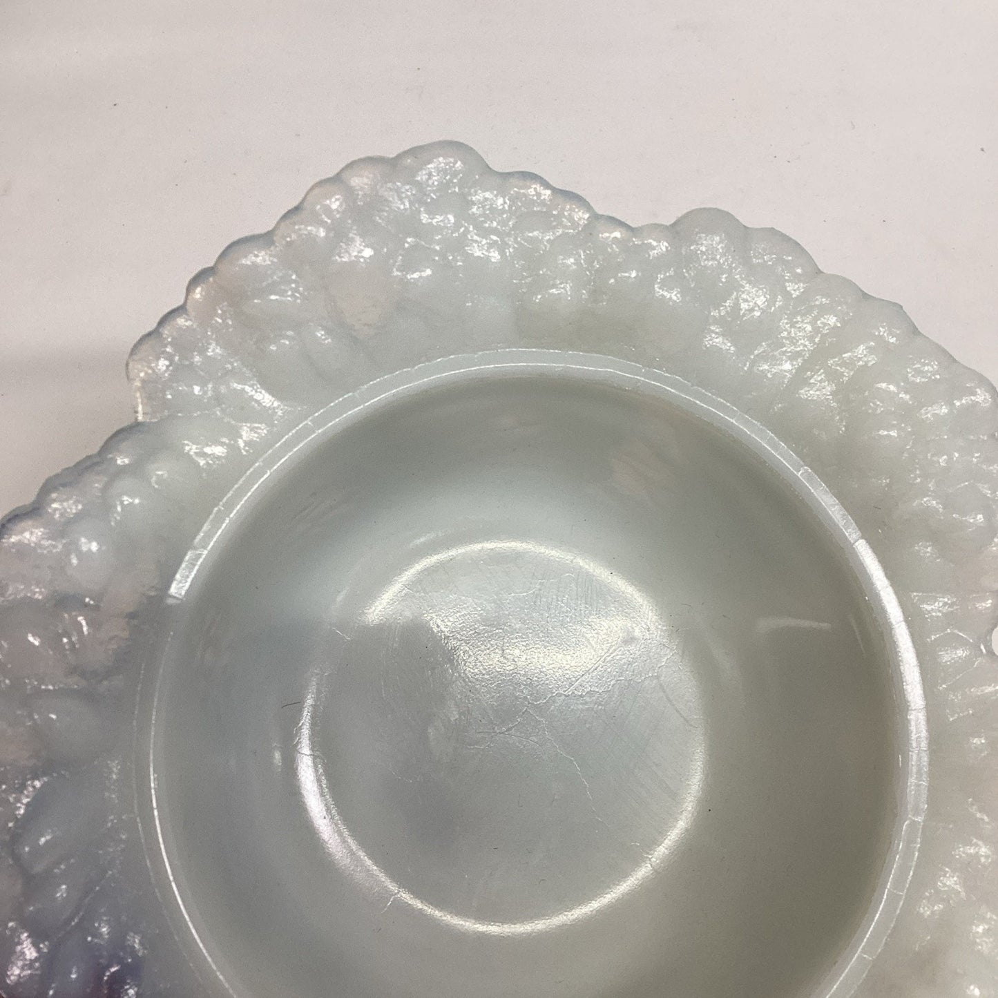 Antique Portieux Vallerysthal White Milk Glass Cabbage Leaf Candy Dish