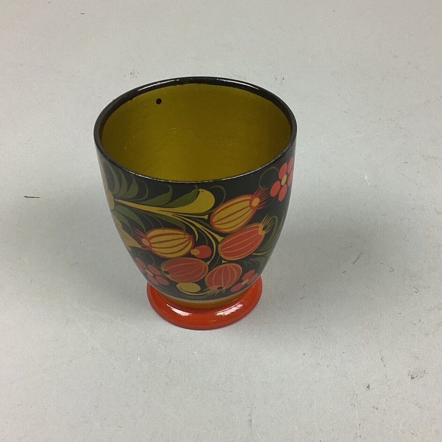 Vintage Russian USSR Folk Art Hand Painted Wooden Cups - Set of 3