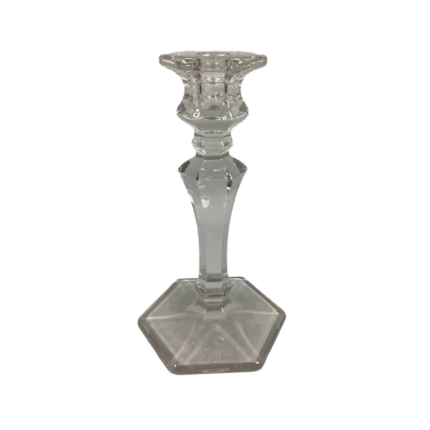 Elegant Clear Glass Candle Holder With Hexagon Base - 8”H