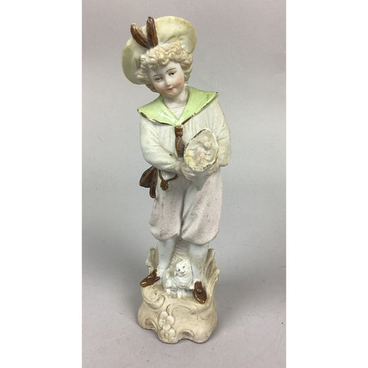 Young Boy With A Dog Offering Flowers Figurine - 9”