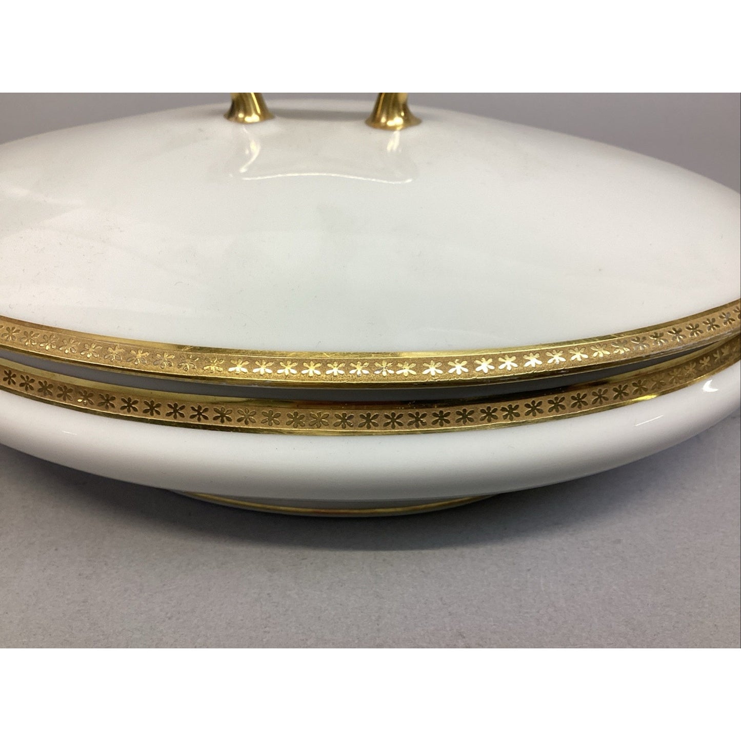 Limoges Elite White W/ Gold Encrusted Oval Covered Vegetable Dish French China
