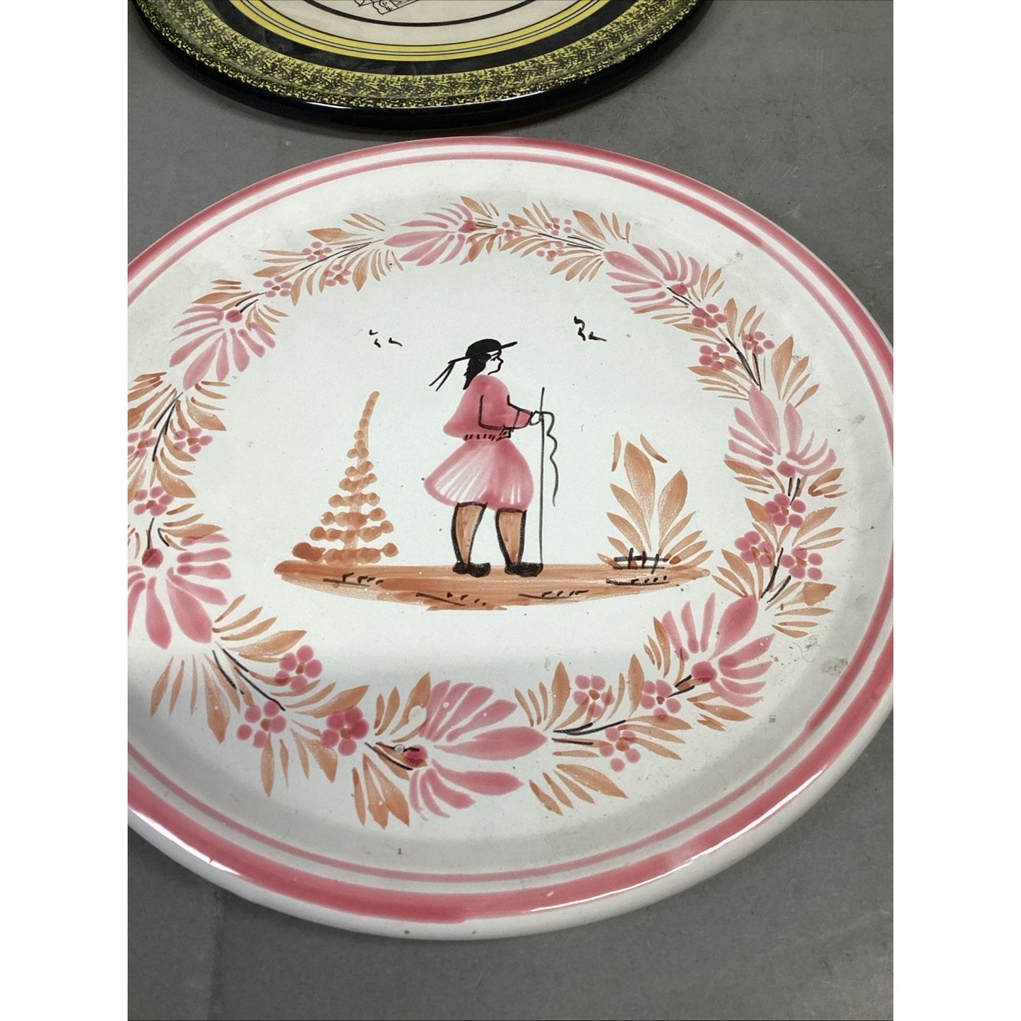 Set Of 3 Henriot Quimper Ceramic Decorative Wall Plates W/ 1 Coaster - France