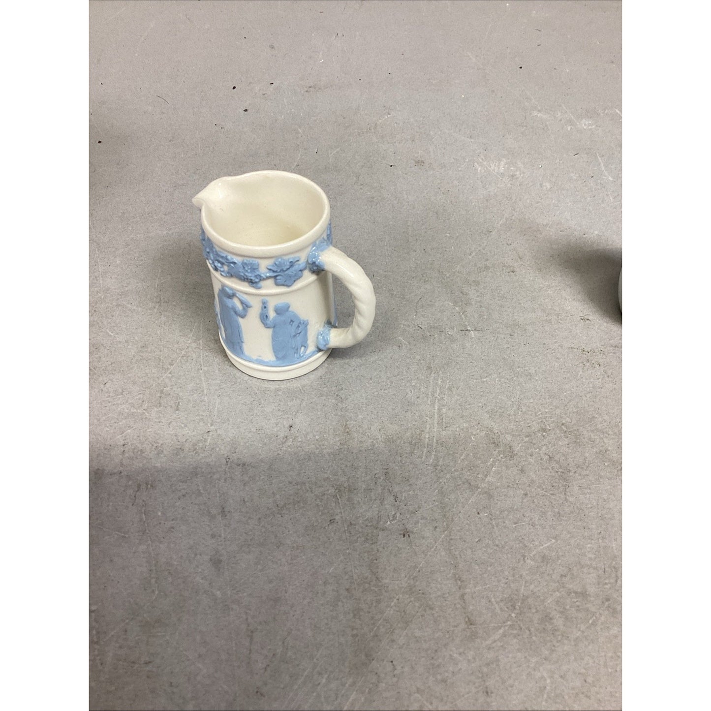 Wedgwood Embossed Queen's Ware Mini Pitcher & Limoges Cow Trinket Jug Figurine