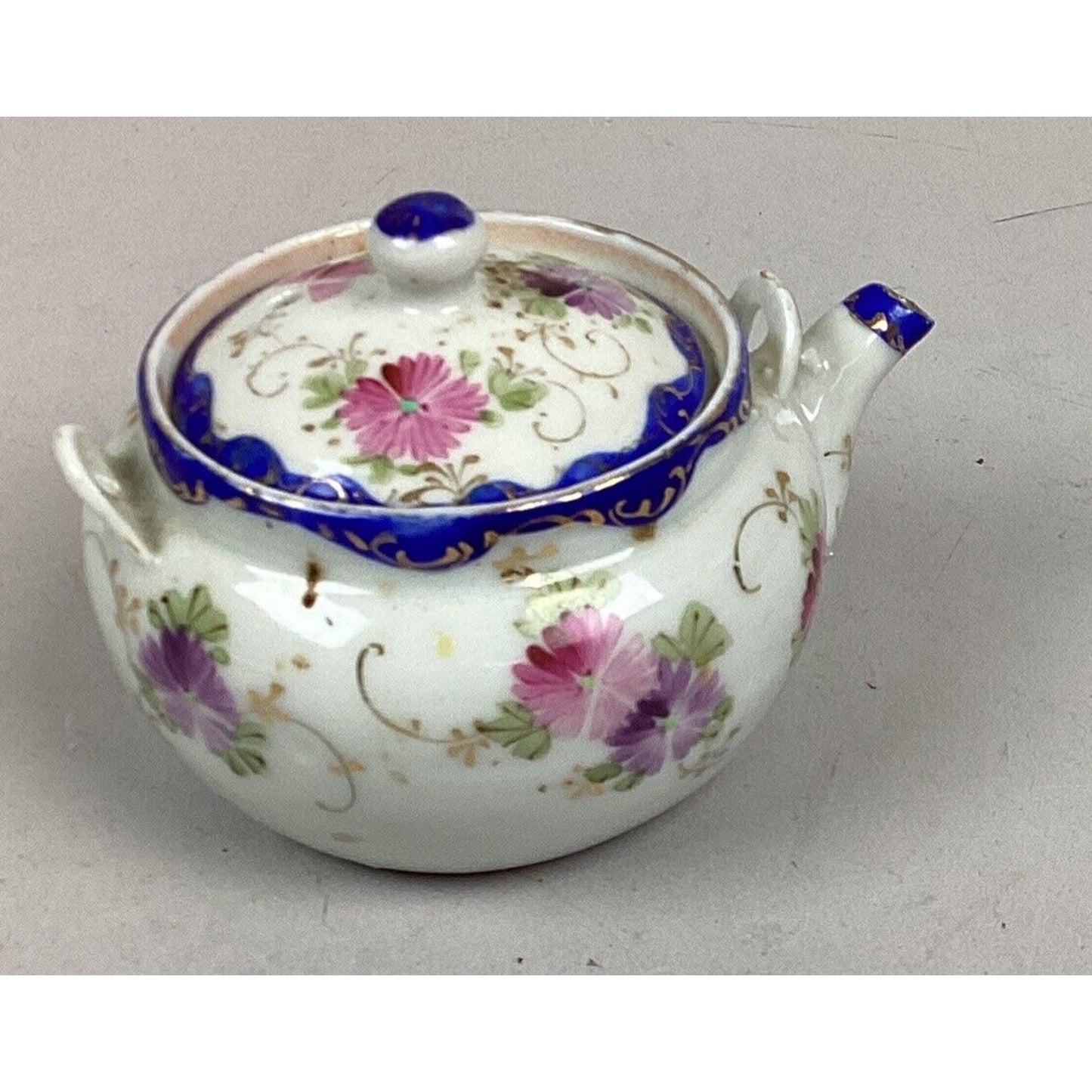 Vintage Porcelain Hand Painted Floral Teapot - 3”Hx4”L