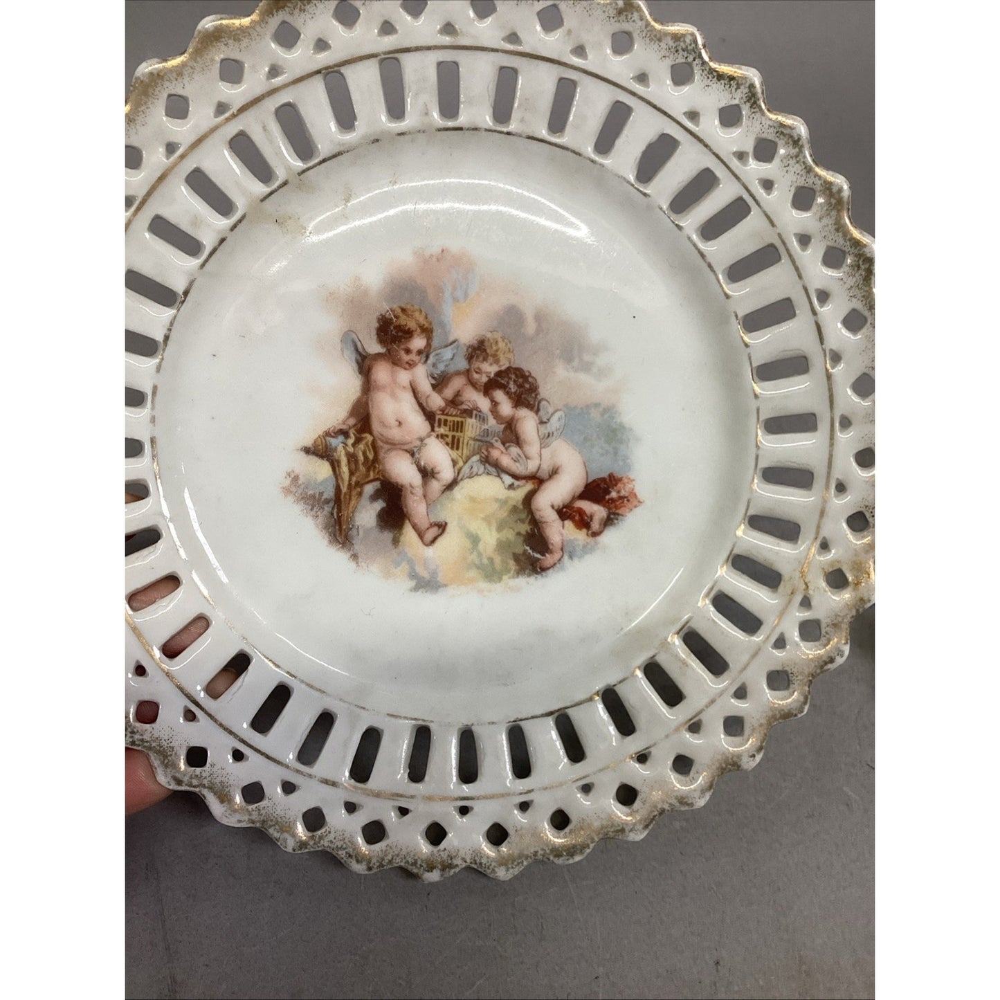 Set Of 3 Antique Cherub Scenes Decorative Plates - Circa 1900 - 7”D