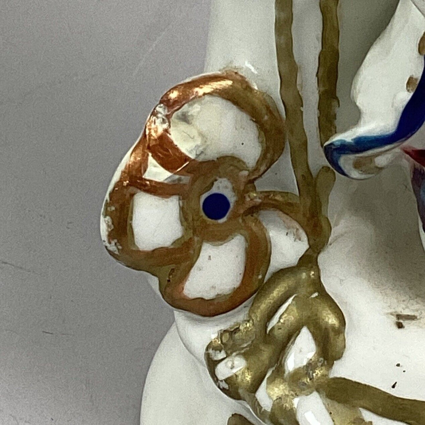 Antique Asian Chinese Porcelain Hand Painted Gold Gilt Figural Candlesticks 7.5”