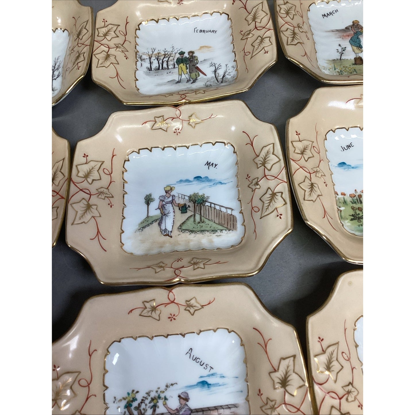 Set of 12 Vintage Months Of The Year Hand Painted Bowls