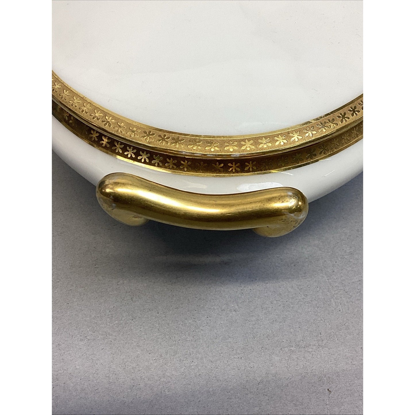 Limoges Elite White W/ Gold Encrusted Oval Covered Vegetable Dish French China