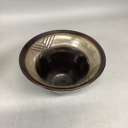 Handmade Pottery Medium Sized Geometric Shape Bowl - 8.5”D - Signed On Base